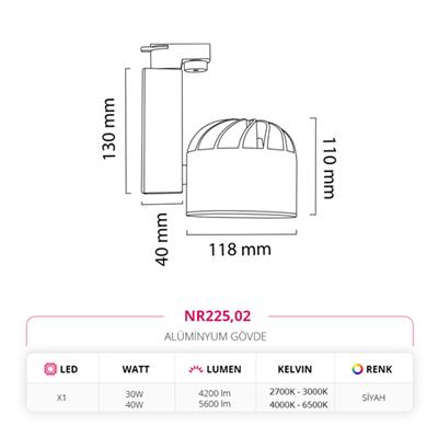 Moda Aydınlatma Dekoratif Ray Spot Siyah MD-R 1053-02