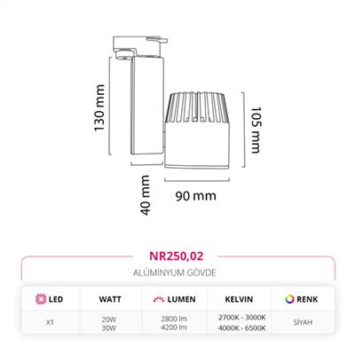 Moda Aydınlatma Dekoratif Ray Spot Siyah MD-R 1056-02