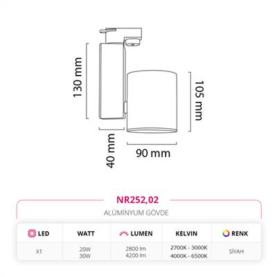 Moda Aydınlatma Dekoratif Ray Spot Siyah MD-R 1060-02