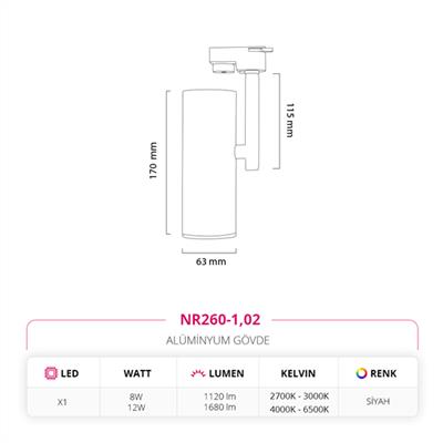Moda Aydınlatma Dekoratif Ray Spot Siyah MD-R 1018-02