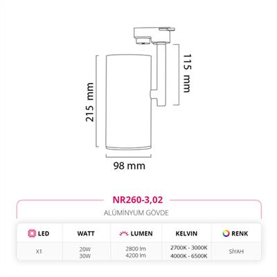 Moda Aydınlatma Dekoratif Ray Spot Siyah MD-R 1016-02