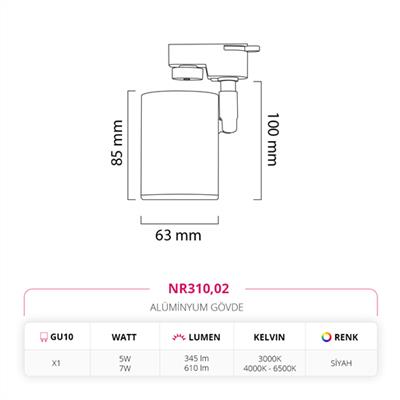 Moda Aydınlatma Dekoratif Ray Spot Siyah MD-R 1085-02