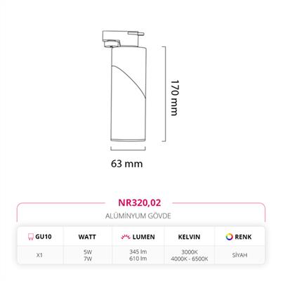 Moda Aydınlatma Dekoratif Ray Spot Siyah MD-R 1087-02
