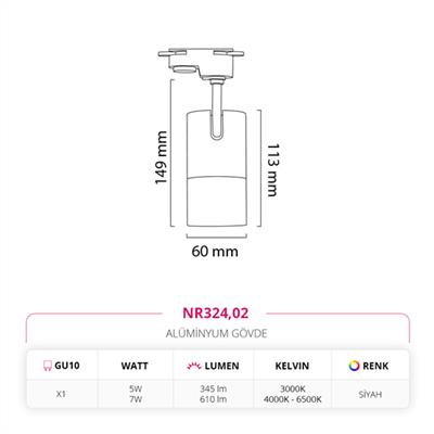 Moda Aydınlatma Dekoratif Ray Spot Siyah MD-R 1095-02