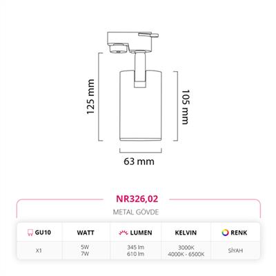 Moda Aydınlatma Dekoratif Ray Spot Siyah MD-R 1101-02