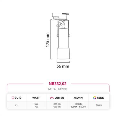 Moda Aydınlatma Dekoratif Ray Spot Siyah MD-R 1130-02