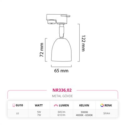 Moda Aydınlatma Dekoratif Ray Spot Siyah MD-R 1146-02