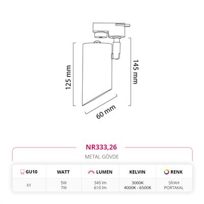 Moda Aydınlatma Dekoratif Ray Spot Siyah Portakal MD-R 1127-26