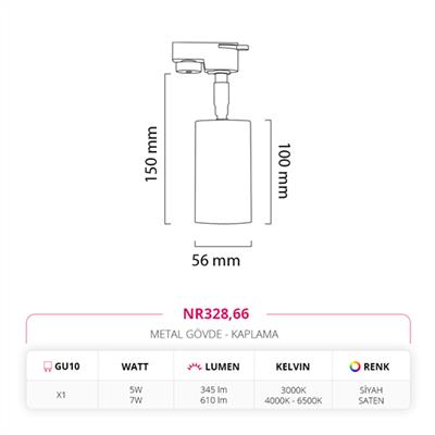 Moda Aydınlatma Dekoratif Ray Spot Siyah Saten MD-R 1114-66