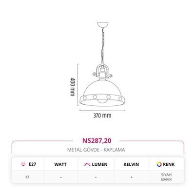 Moda Aydınlatma Dekoratif Tekli Sarkıt Siyah Bakır MD-S 4536-20
