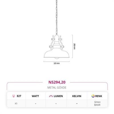 Moda Aydınlatma Dekoratif Tekli Sarkıt Siyah Bakır MD-S 4539-20