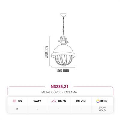 Moda Aydınlatma Dekoratif Tekli Sarkıt Siyah Gold MD-S 4535-21