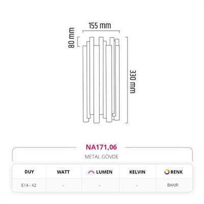 Moda Aydınlatma İç Mekan Çift Yönlü Boru Aplik Bakır MD-A 5218-06
