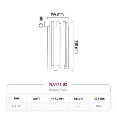Moda Aydınlatma İç Mekan Çift Yönlü Boru Aplik Siyah MD-A 5217-02