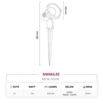 Moda Aydınlatma Kazıklı Bahçe Çim Armatürü Siyah MD-S 4582-02