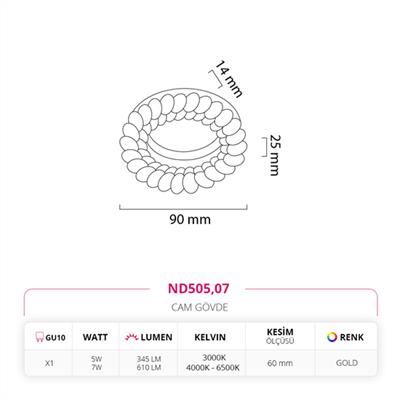 Moda Aydınlatma Sıva Altı Cam Spot Gold MD-D 2185-07