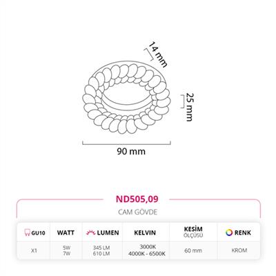 Moda Aydınlatma Sıva Altı Cam Spot Krom MD-D 2186-09