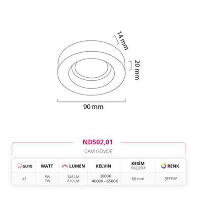 Moda Aydınlatma Sıva Altı Cam Spot MD-D 2174-01