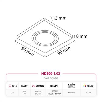 Moda Aydınlatma Sıva Altı Cam Spot Siyah MD-D 2169-02