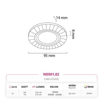 Moda Aydınlatma Sıva Altı Cam Spot Siyah MD-D 2171-02