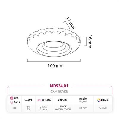Moda Aydınlatma Sıva Altı Çerçeve Ledli Cam Spot MD-D 2184-01