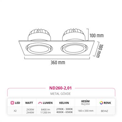 Moda Aydınlatma Sıva Altı İkili Led Spot Beyaz MD-D 2017-01