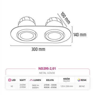 Moda Aydınlatma Sıva Altı İkili Led Spot Beyaz MD-D 2035-01