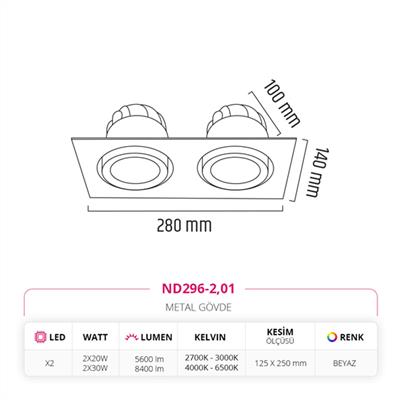 Moda Aydınlatma Sıva Altı İkili Led Spot Beyaz MD-D 2040-01