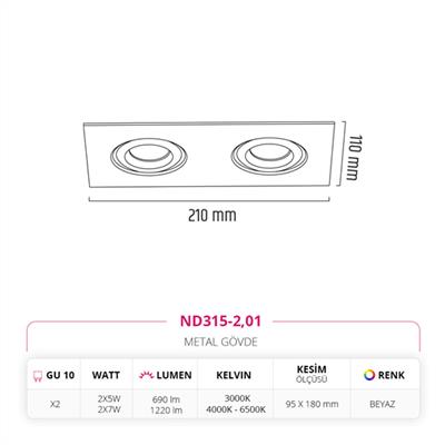 Moda Aydınlatma Sıva Altı İkili Led Spot Beyaz MD-D 2068-01