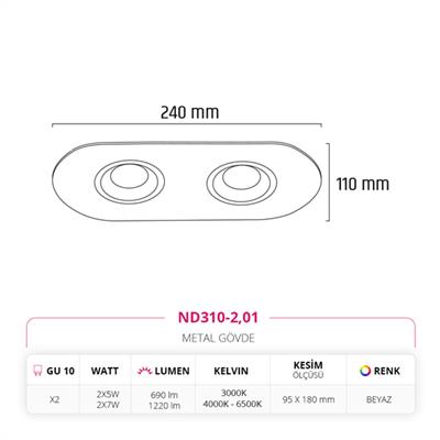 Moda Aydınlatma Sıva Altı İkili Led Spot Beyaz MD-D 2046-01