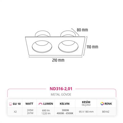Moda Aydınlatma Sıva Altı İkili Led Spot Beyaz MD-D 2063-01