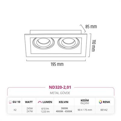 Moda Aydınlatma Sıva Altı İkili Led Spot Beyaz MD-D 2073-01