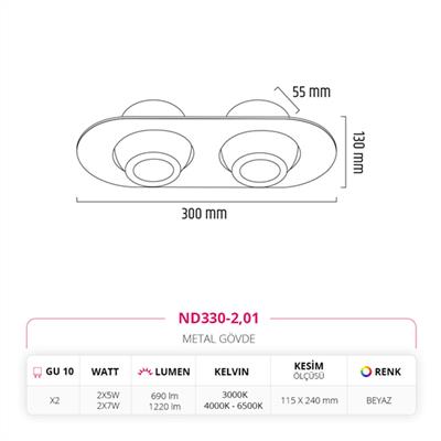 Moda Aydınlatma Sıva Altı İkili Led Spot Beyaz MD-D 2081-01