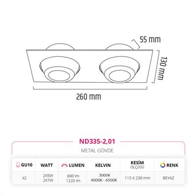 Moda Aydınlatma Sıva Altı İkili Led Spot Beyaz MD-D 2087-01