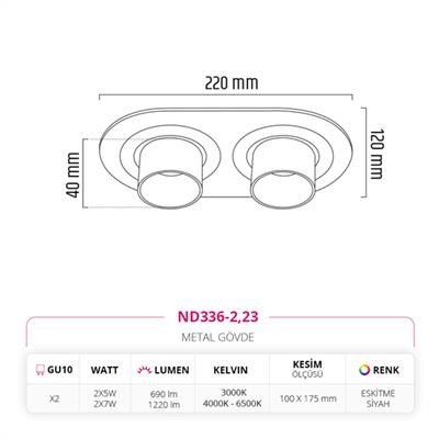 Moda Aydınlatma Sıva Altı İkili Led Spot Eskitme Siyah MD-D 2104-23