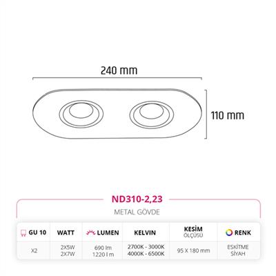 Moda Aydınlatma Sıva Altı İkili Led Spot Eskitme Siyah MD-D 2050-23