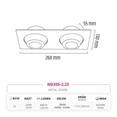 Moda Aydınlatma Sıva Altı İkili Led Spot Eskitme Siyah MD-D 2089-23