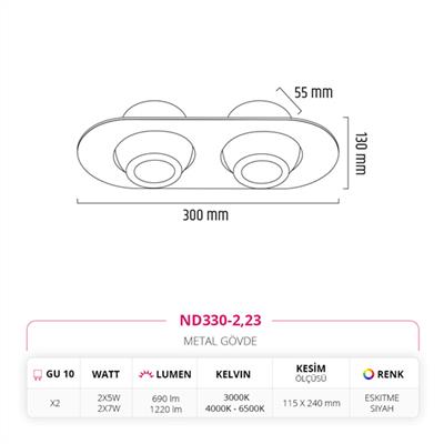 Moda Aydınlatma Sıva Altı İkili Led Spot Eskitme Siyah MD-D 2083-23