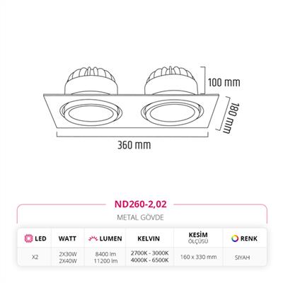 Moda Aydınlatma Sıva Altı İkili Led Spot Siyah MD-D 2018-02