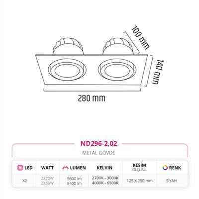 Moda Aydınlatma Sıva Altı İkili Led Spot Siyah MD-D 2041-02