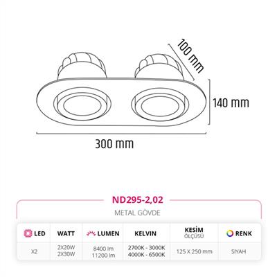 Moda Aydınlatma Sıva Altı İkili Led Spot Siyah MD-D 2036-02