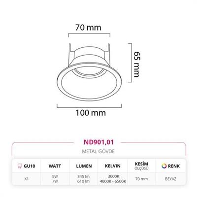 Moda Aydınlatma Sıva Altı Led Spot Beyaz MD-D 2148-01