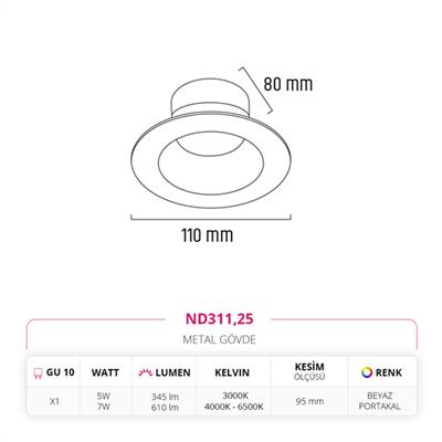 Moda Aydınlatma Sıva Altı Led Spot Beyaz Portakal MD-D 2060-25