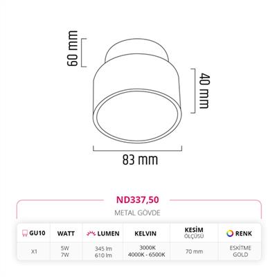 Moda Aydınlatma Sıva Altı Led Spot Eskitme Gold MD-D 2095-50