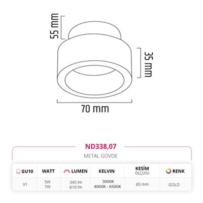 Moda Aydınlatma Sıva Altı Led Spot Gold MD-D 2099-07