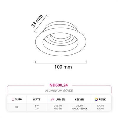 Moda Aydınlatma Sıva Altı Led Spot Krom Siyah MD-D 2127-24