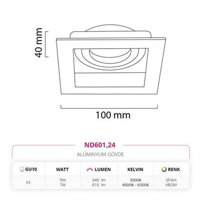 Moda Aydınlatma Sıva Altı Led Spot Krom Siyah MD-D 2131-24