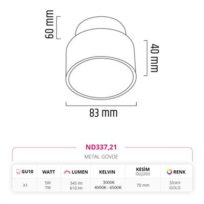 Moda Aydınlatma Sıva Altı Led Spot Siyah Gold MD-D 2091-21