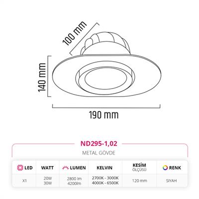 Moda Aydınlatma Sıva Altı Led Spot Siyah MD-D 2033-02