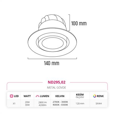 Moda Aydınlatma Sıva Altı Led Spot Siyah MD-D 2030-02